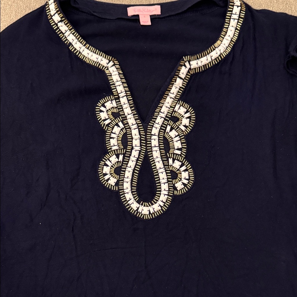 Lilly Pulitzer Navy Top with White Embellishments